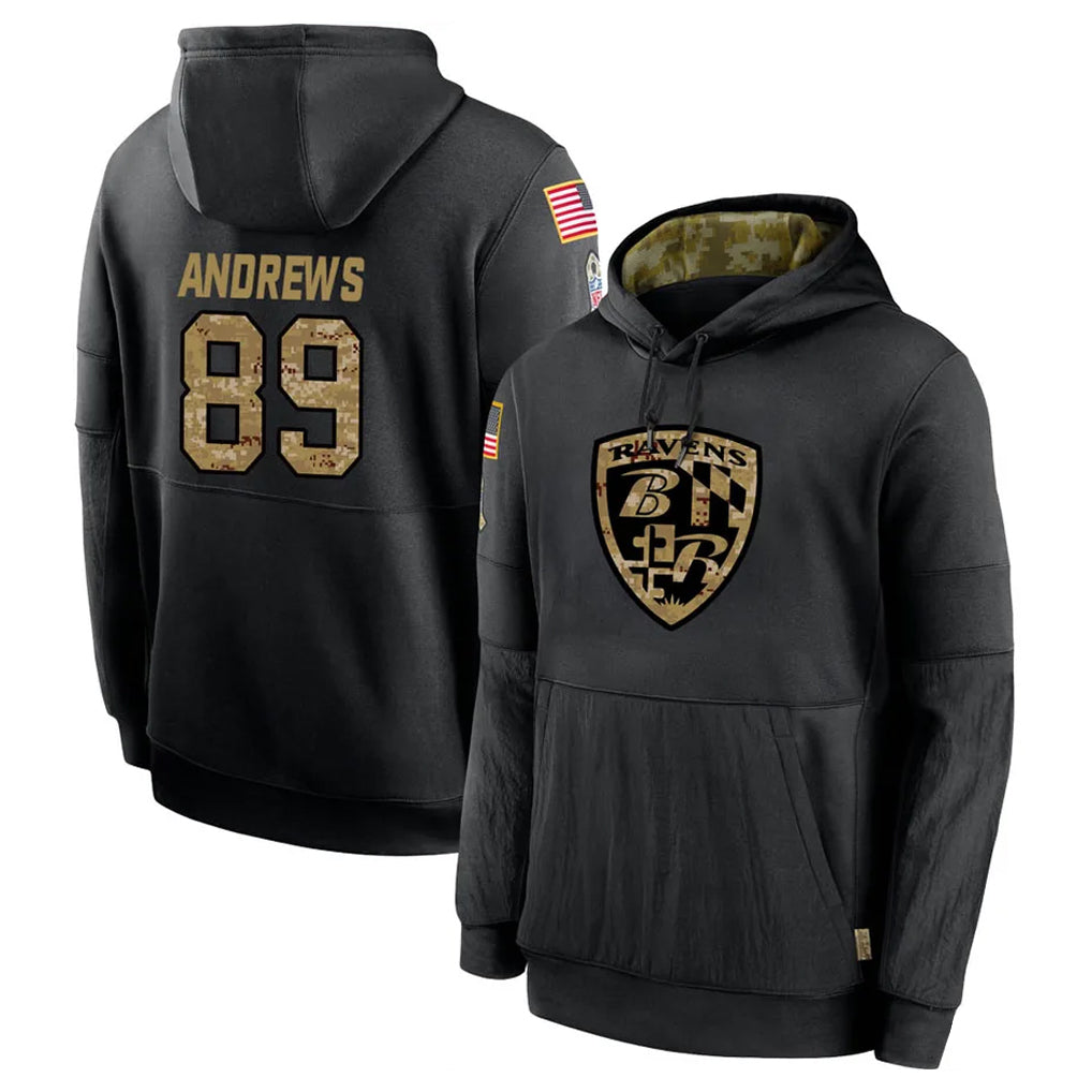 Friene B.Ravens #89 Mark Andrews Player Black Salute to Service Pullover Hoodie Stitched Jerseys