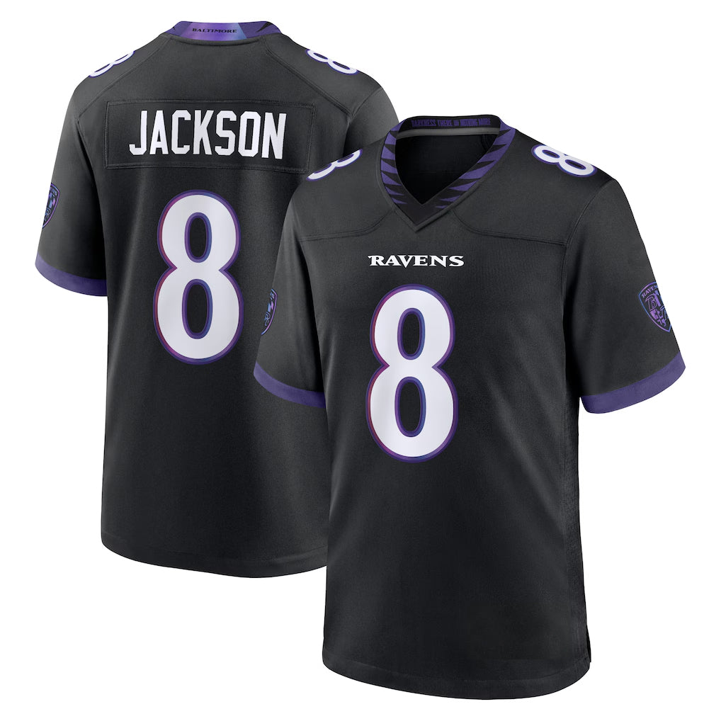 Friene B.Ravens #8 Lamar Jackson Player Black Home Game Stitched Jerseys