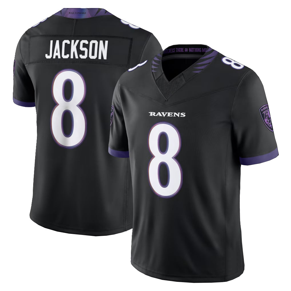 Friene B.Ravens #8 Lamar Jackson Player Black Limited Elite Home Game Stitched Jerseys