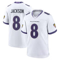Friene B.Ravens #8 Lamar Jackson Player White Home Game Stitched Jerseys