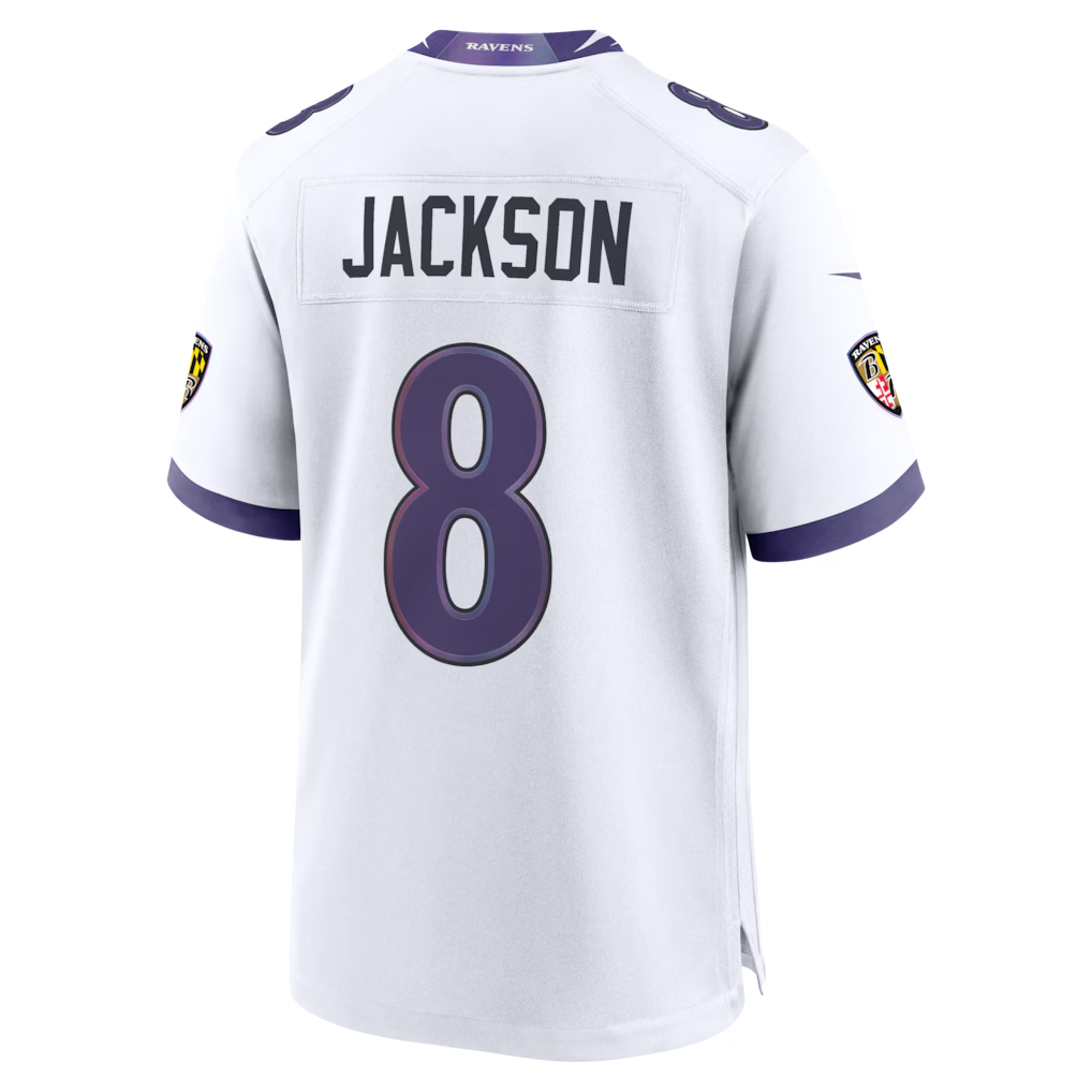 Friene B.Ravens #8 Lamar Jackson White Game Stitched Jerseys