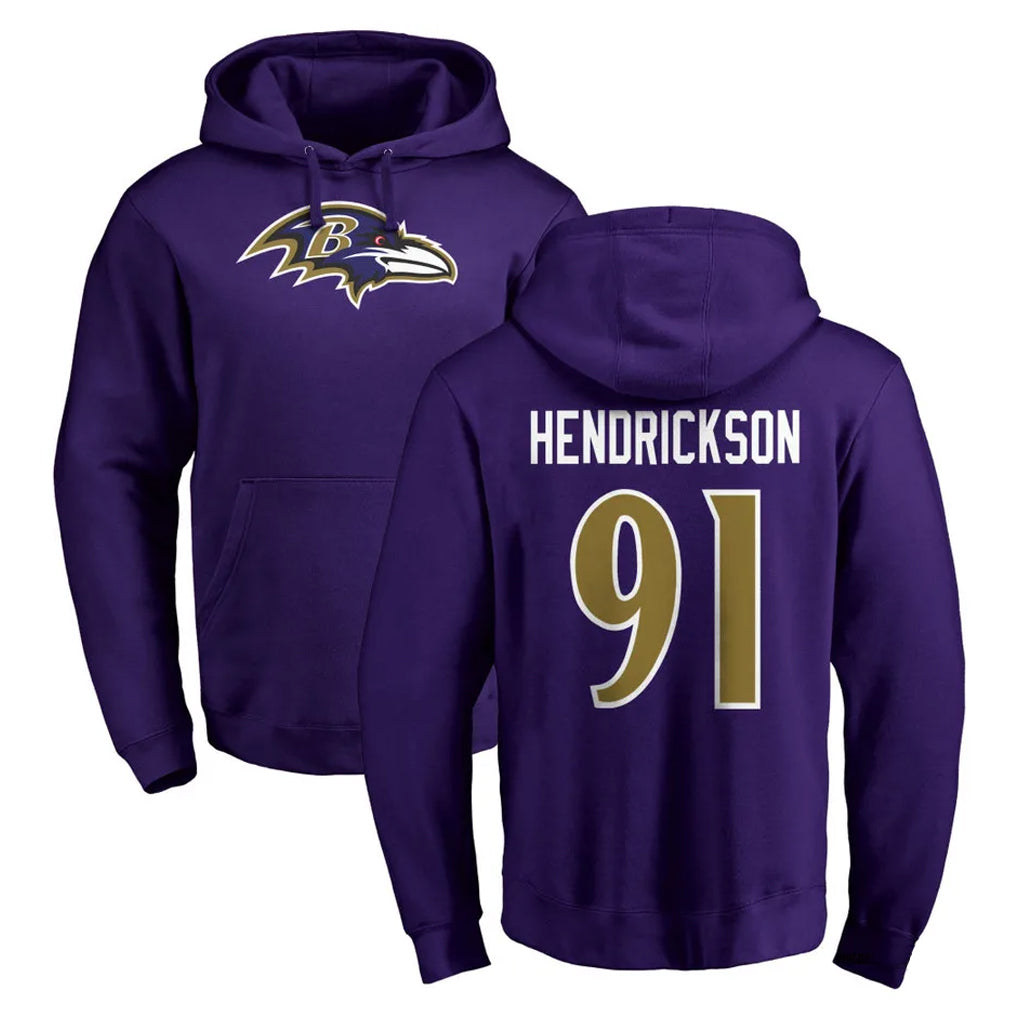 Friene B.Ravens #91 Trey Hendrickson Player Purple Salute to Service Pullover Hoodie Stitched Jerseys