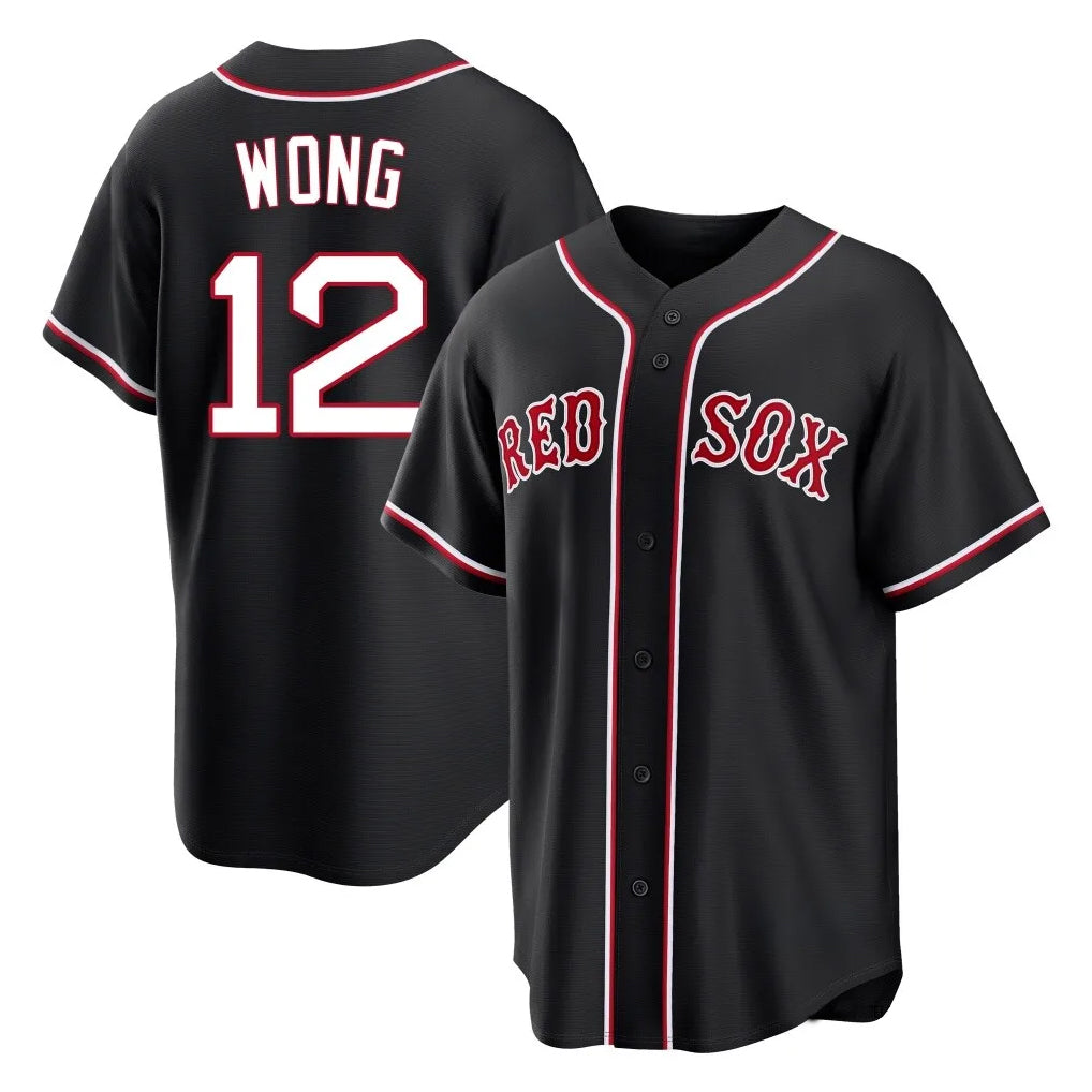 Friene B.Red Sox #12 Connor Wong Player Black Out Home Game Stitched Jerseys