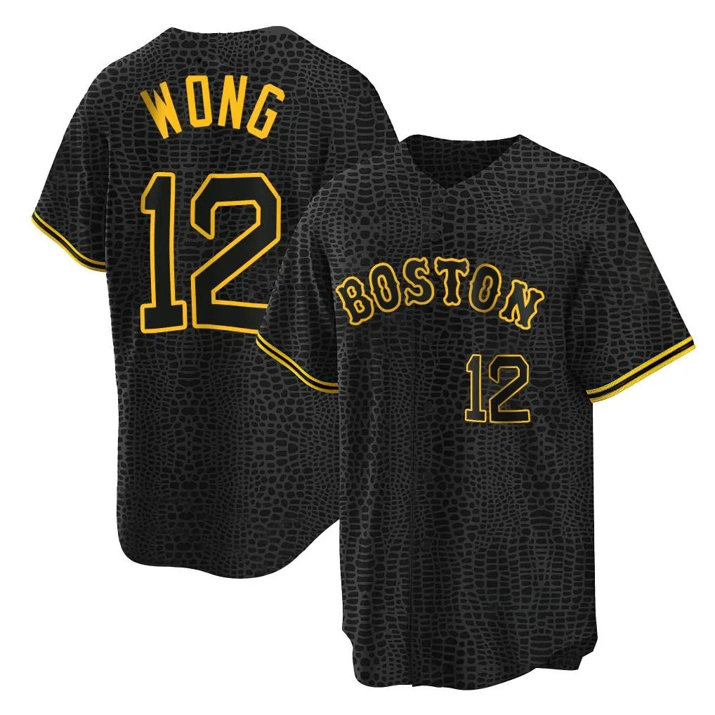 Friene B.Red Sox #12 Connor Wong Player Black Snake Skin City Home Game Stitched Jerseys
