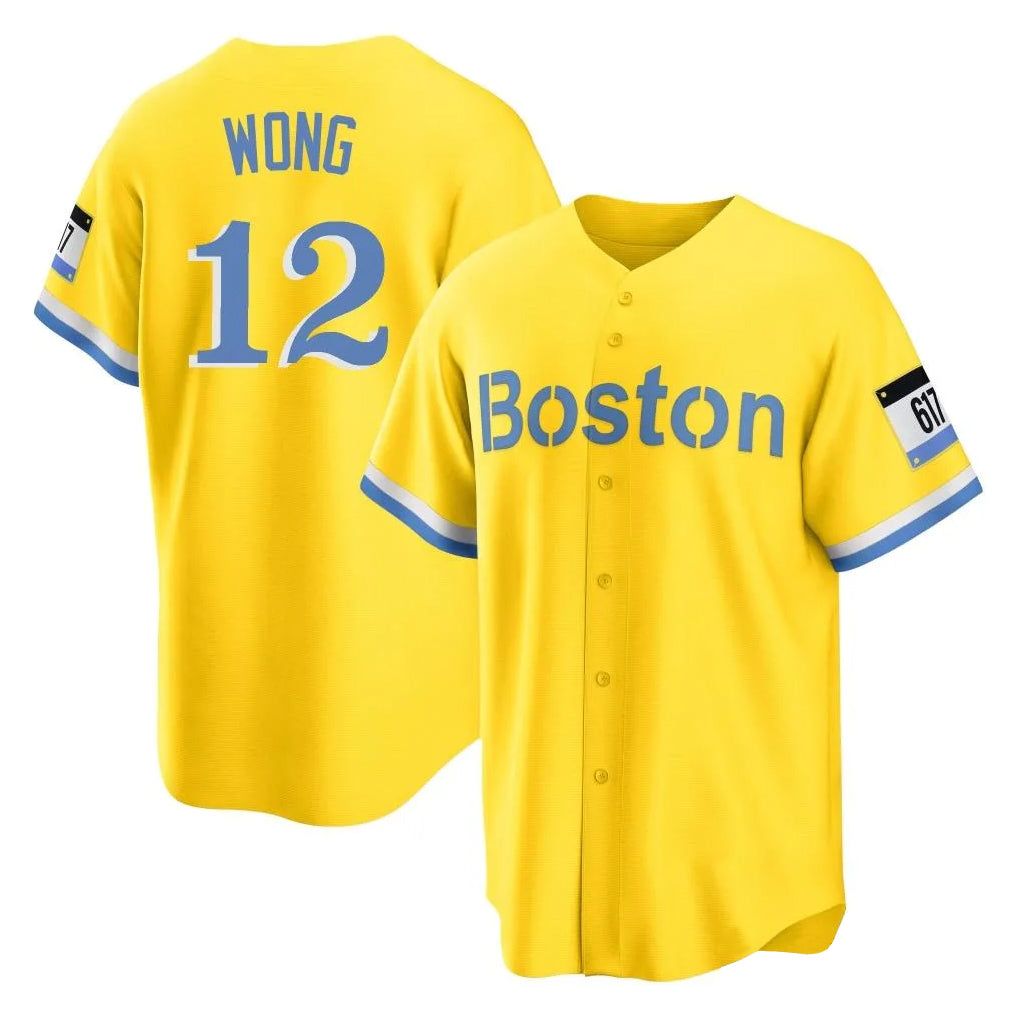 Friene B.Red Sox #12 Connor Wong Player Yellow Home Game Stitched Jerseys