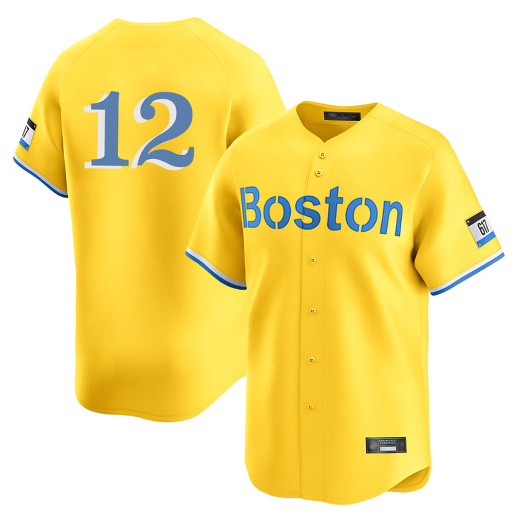 Friene B.Red Sox #12 Connor Wong Player Yellow Limited Home Game Stitched Jerseys