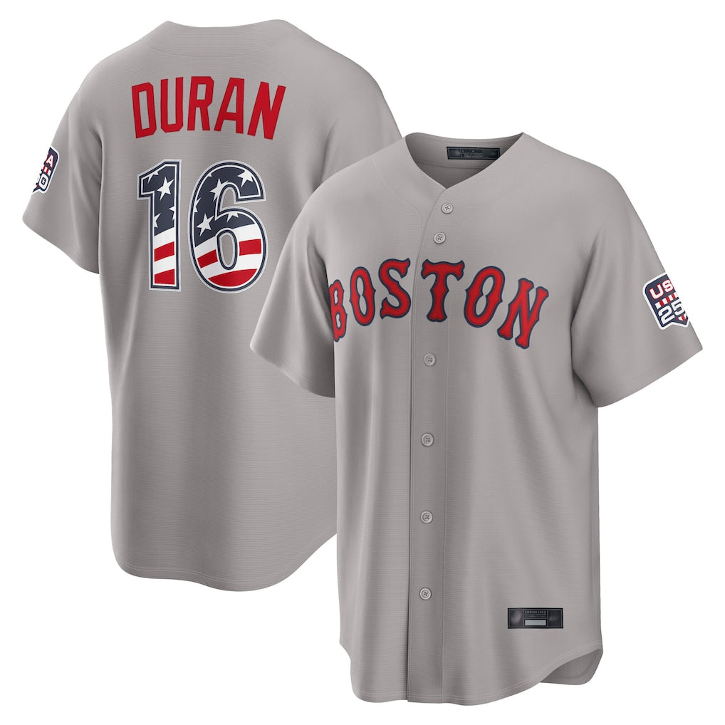 Friene B.Red Sox #16 Jarren Duran Player Gray Road USA 250 Fourth of July Home Game Stitched Jerseys