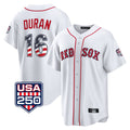 Friene B.Red Sox #16 Jarren Duran Player White USA 250 Fourth of July Home Game Stitched Jerseys