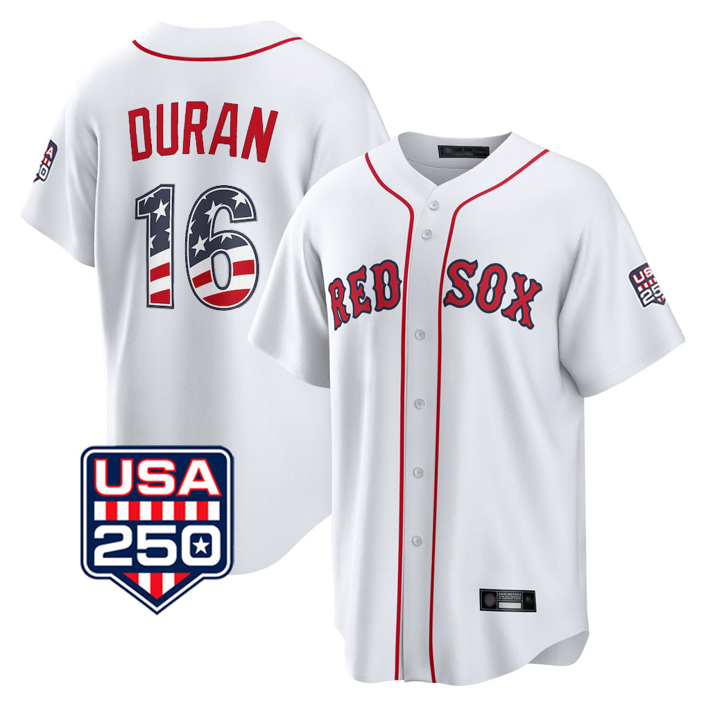 Friene B.Red Sox #16 Jarren Duran Player White USA 250 Fourth of July Home Game Stitched Jerseys
