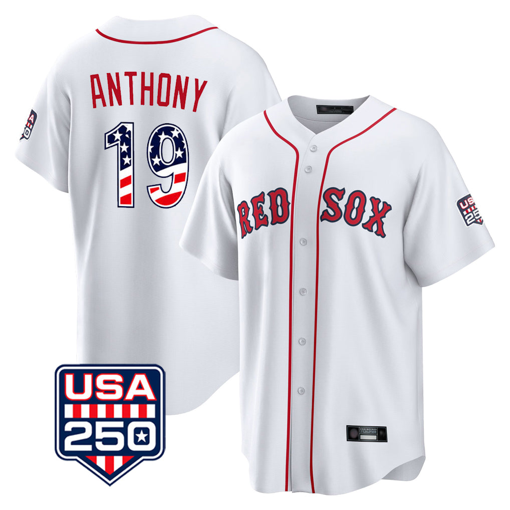 Friene B.Red Sox #19 Roman Anthony Player White USA 250 Fourth of July Home Game Stitched Jerseys