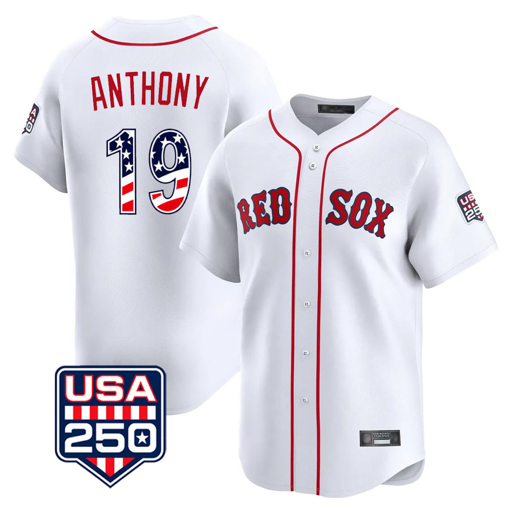 Friene B.Red Sox #19 Roman Anthony Player White USA 250 Fourth of July Limited Home Game Stitched Jerseys