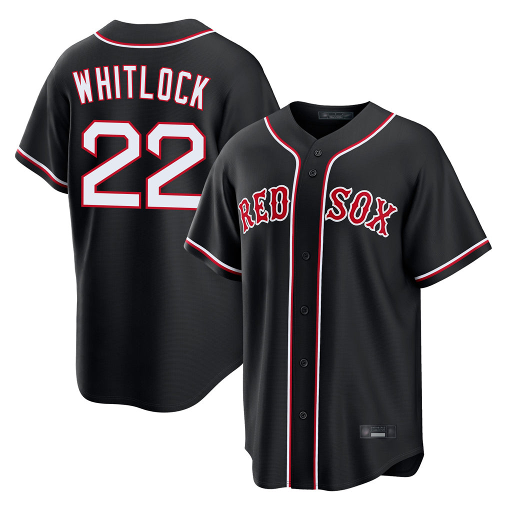 Friene B.Red Sox #22 Garrett Whitlock Player Black Out Home Game Stitched Jerseys