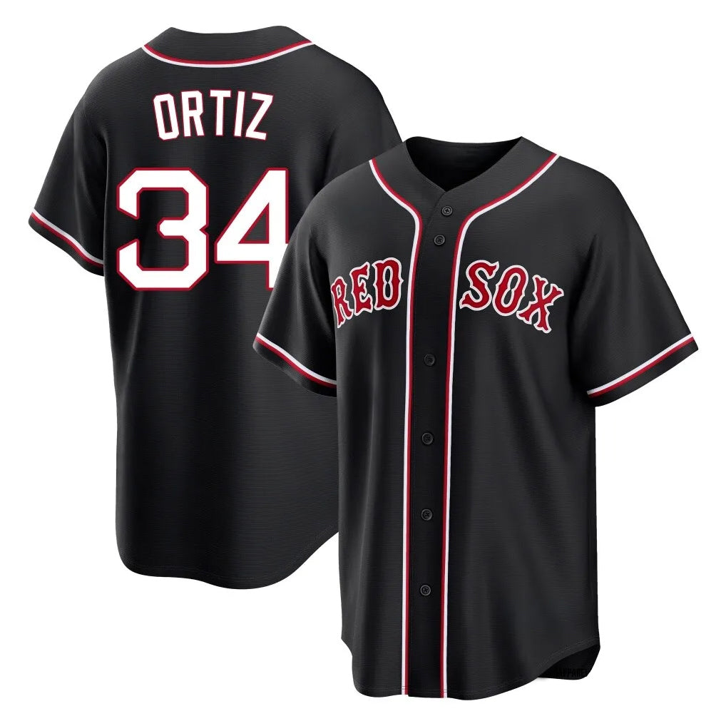Friene B.Red Sox #34 David Ortiz Player Black Out Home Game Stitched Jerseys