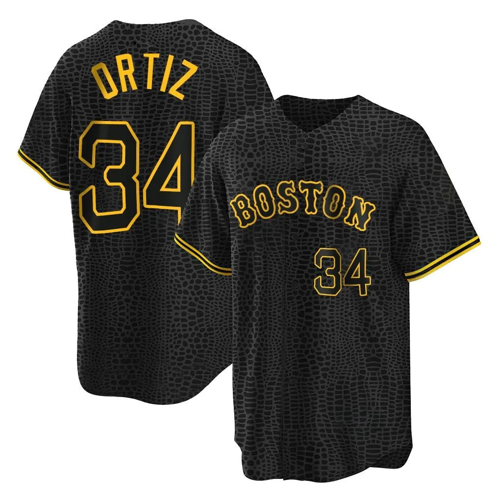Friene B.Red Sox #34 David Ortiz Player Black Snake Skin City Home Game Stitched Jerseys
