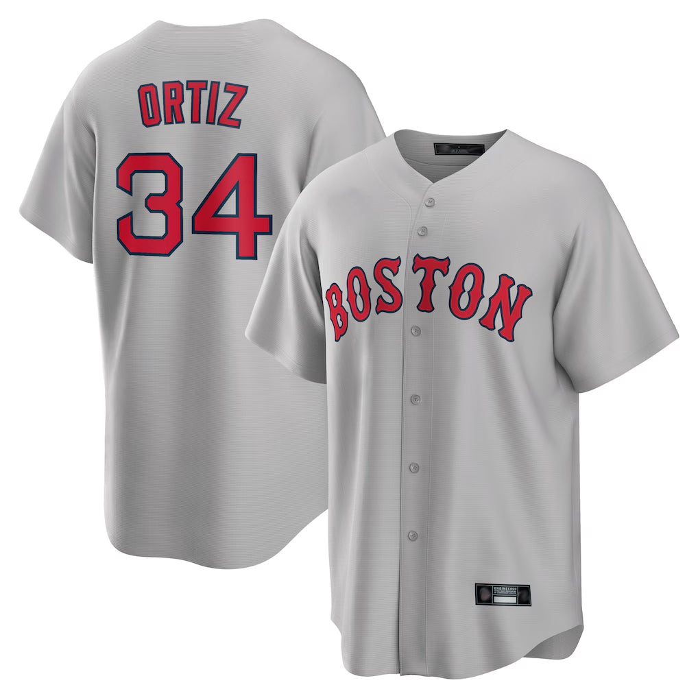 Friene B.Red Sox #34 David Ortiz Player Gray Road Home Game Stitched Jerseys