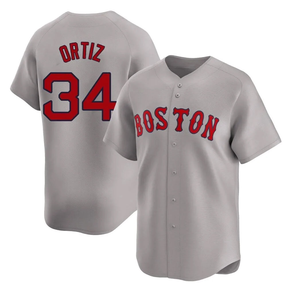 Friene B.Red Sox #34 David Ortiz Player Gray Road Limited Home Game Stitched Jerseys