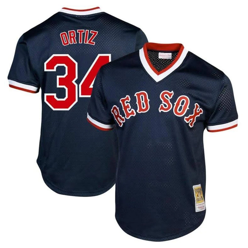 Friene B.Red Sox #34 David Ortiz Player Navy Cooperstown Collection Mesh T-shirt Home Stitched Jerseys