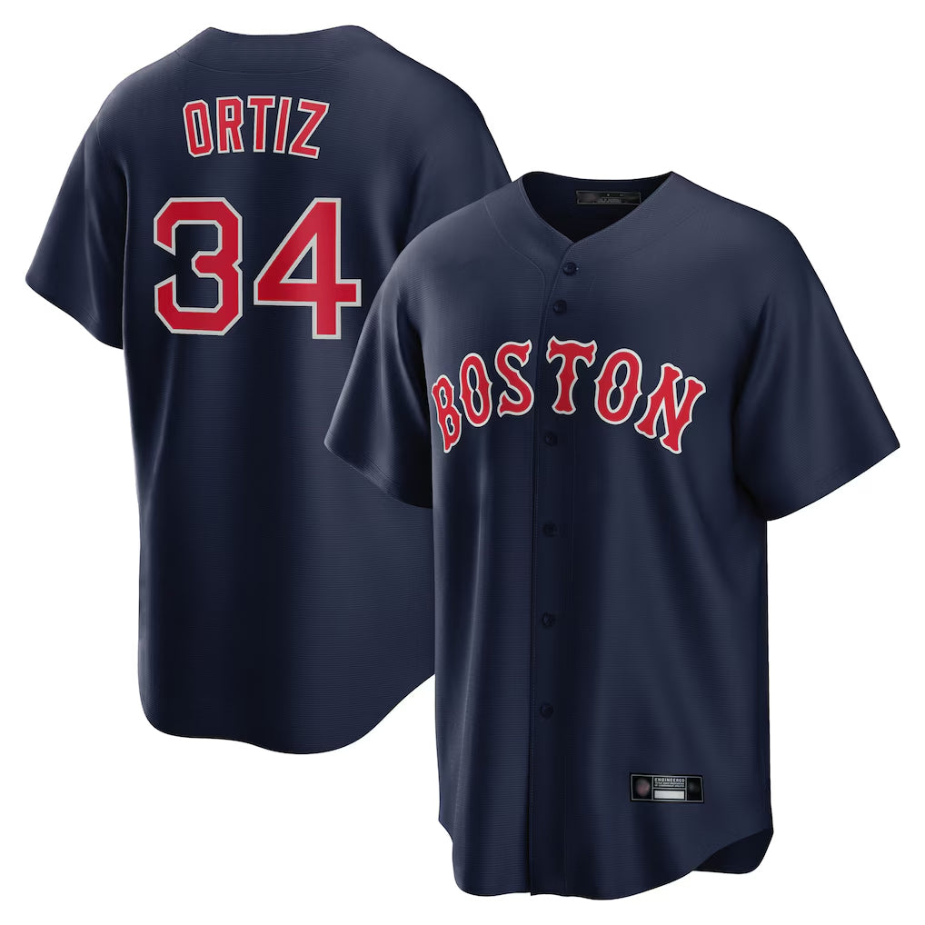 Friene B.Red Sox #34 David Ortiz Player Navy Home Game Stitched Jerseys