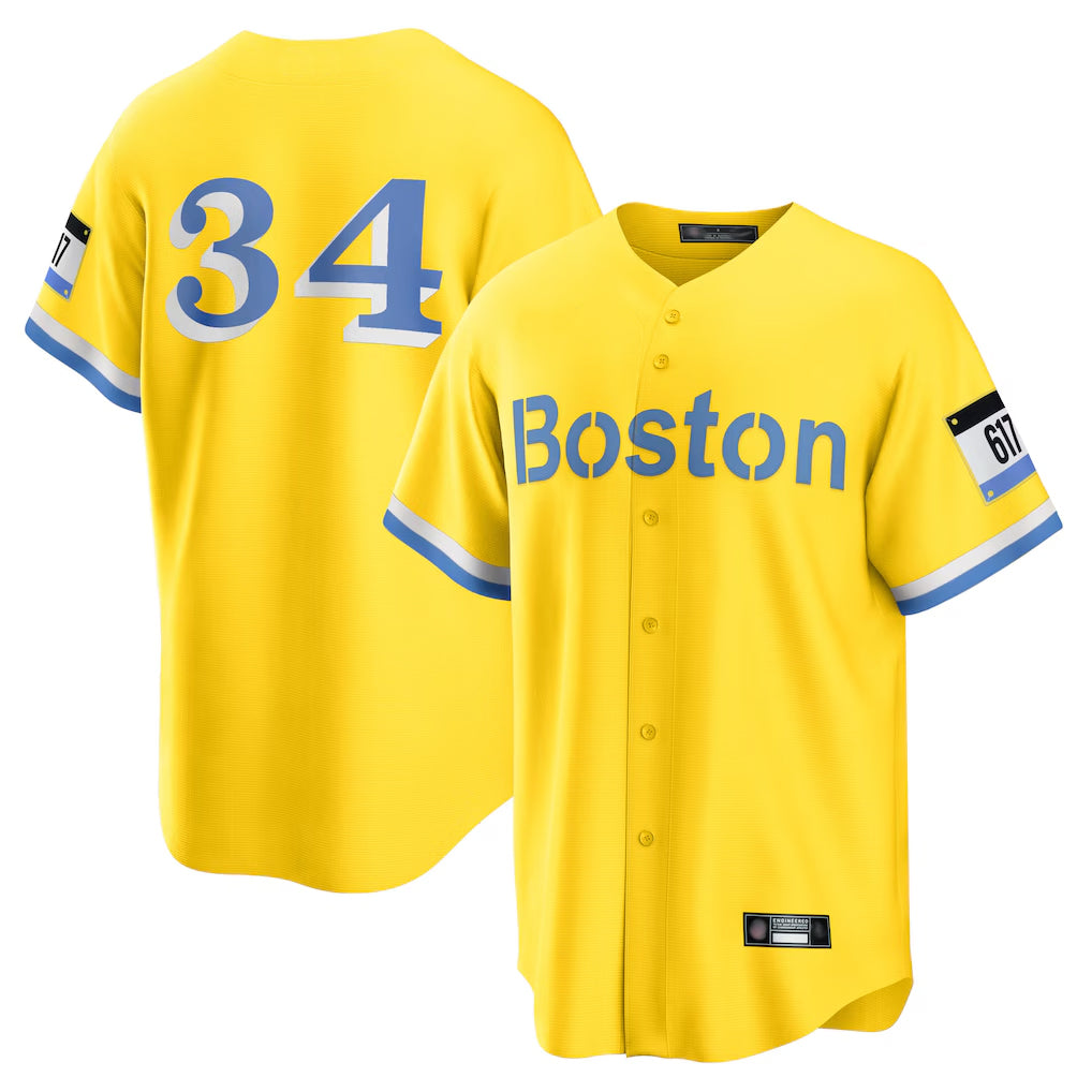 Friene B.Red Sox #34 David Ortiz Player Yellow Home Game Stitched Jerseys