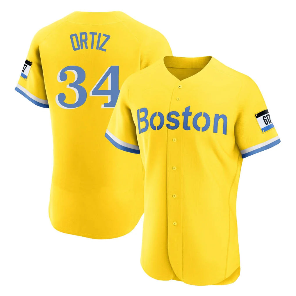 Friene B.Red Sox #34 David Ortiz Player Yellow Limited Elite Home Game Stitched Jerseys