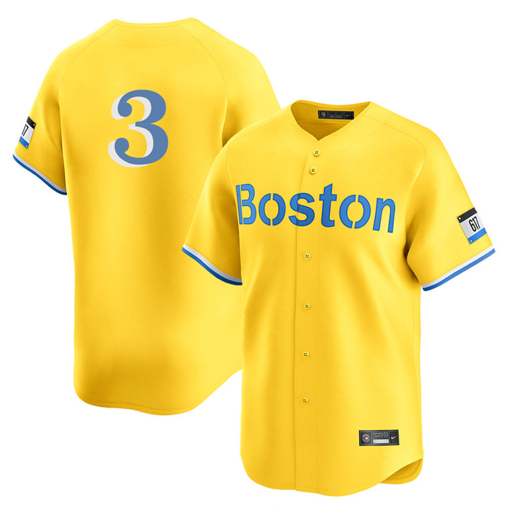 Friene B.Red Sox #3 Ceddanne Rafaela Player Yellow Limited Home Game Stitched Jerseys