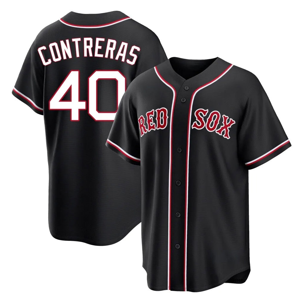 Friene B.Red Sox #40 Willson Contreras Player Black Out Home Game Stitched Jerseys
