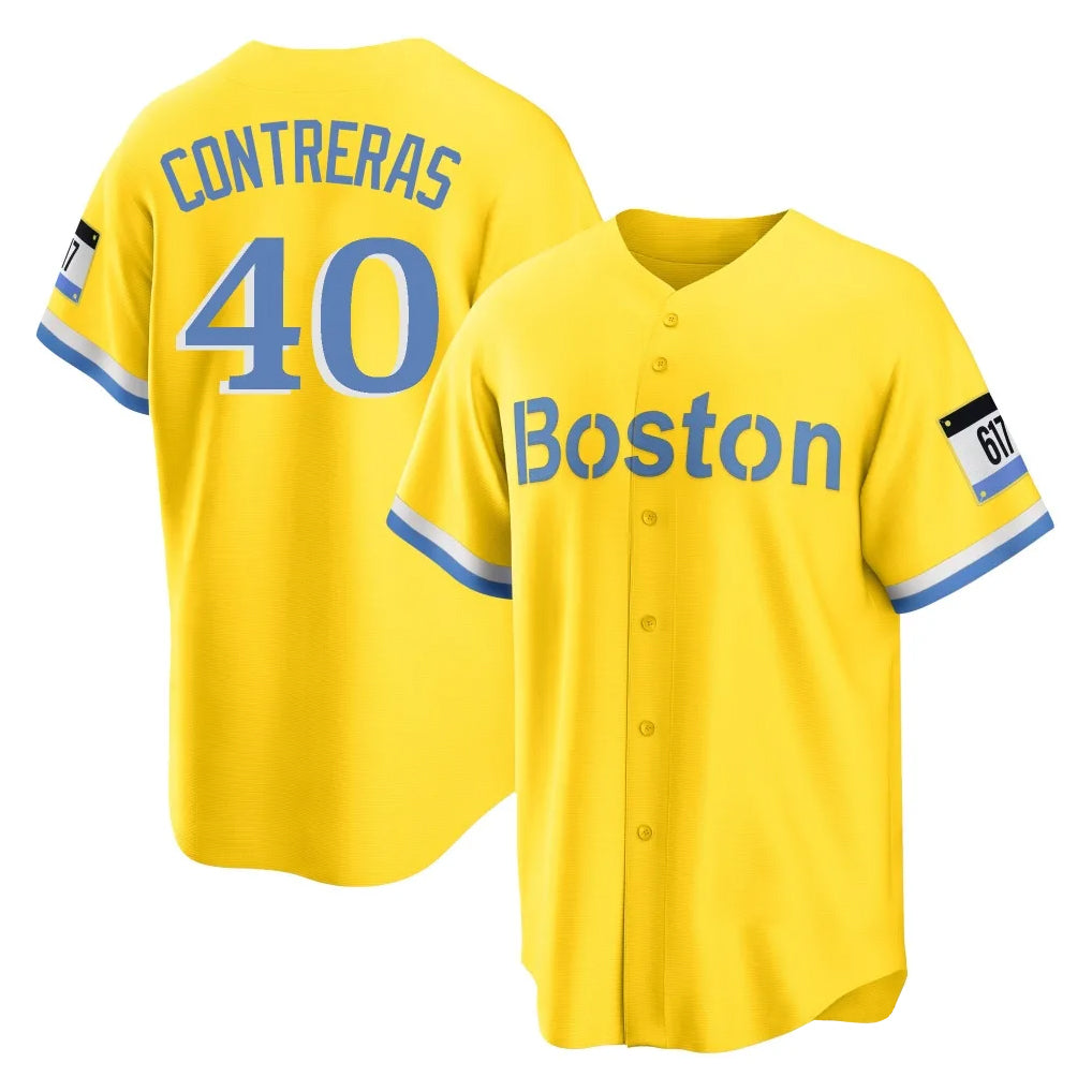 Friene B.Red Sox #40 Willson Contreras Player Yellow Home Game Stitched Jerseys