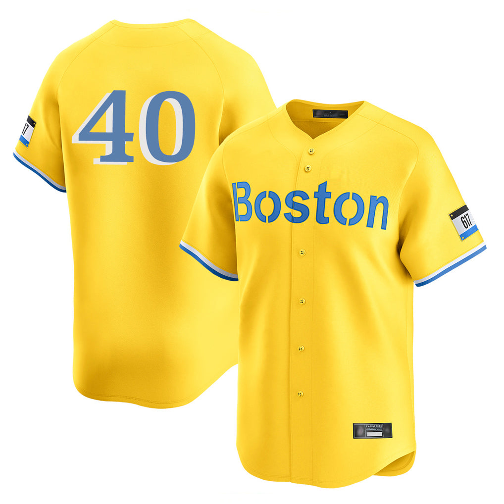 Friene B.Red Sox #40 Willson Contreras Player Yellow Limited Home Game Stitched Jerseys