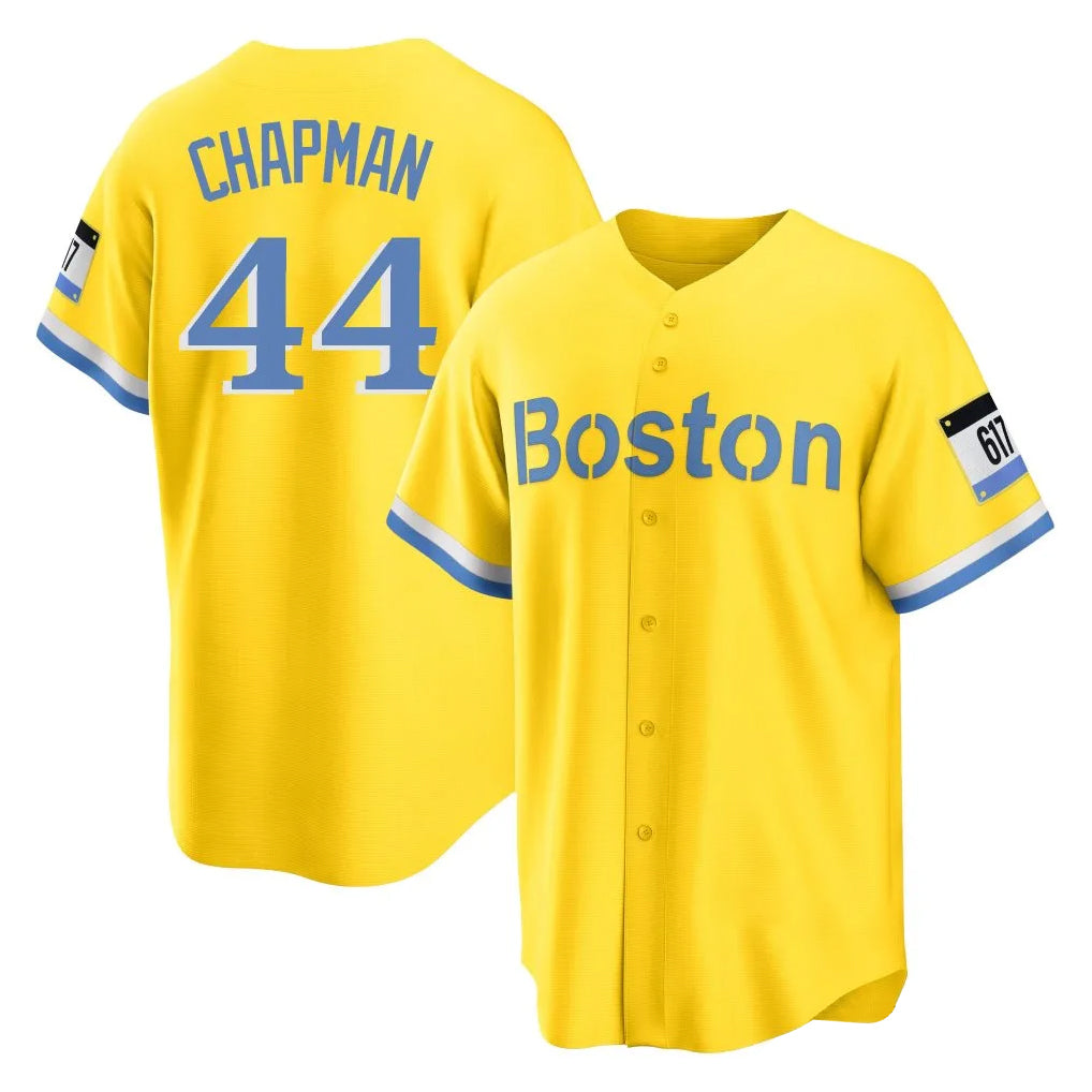 Friene B.Red Sox #44 Aroldis Chapman Player Yellow Home Game Stitched Jerseys
