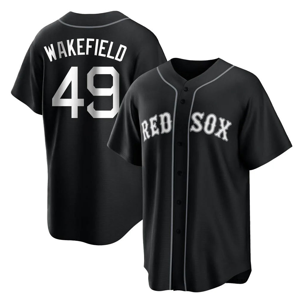 Friene B.Red Sox #49 Tim Wakefield Player Black Home Game Stitched Jerseys