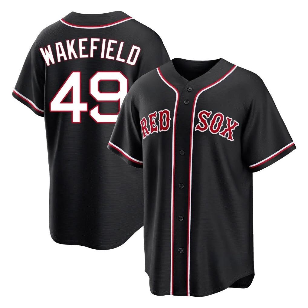 Friene B.Red Sox #49 Tim Wakefield Player Black Out Home Game Stitched Jerseys