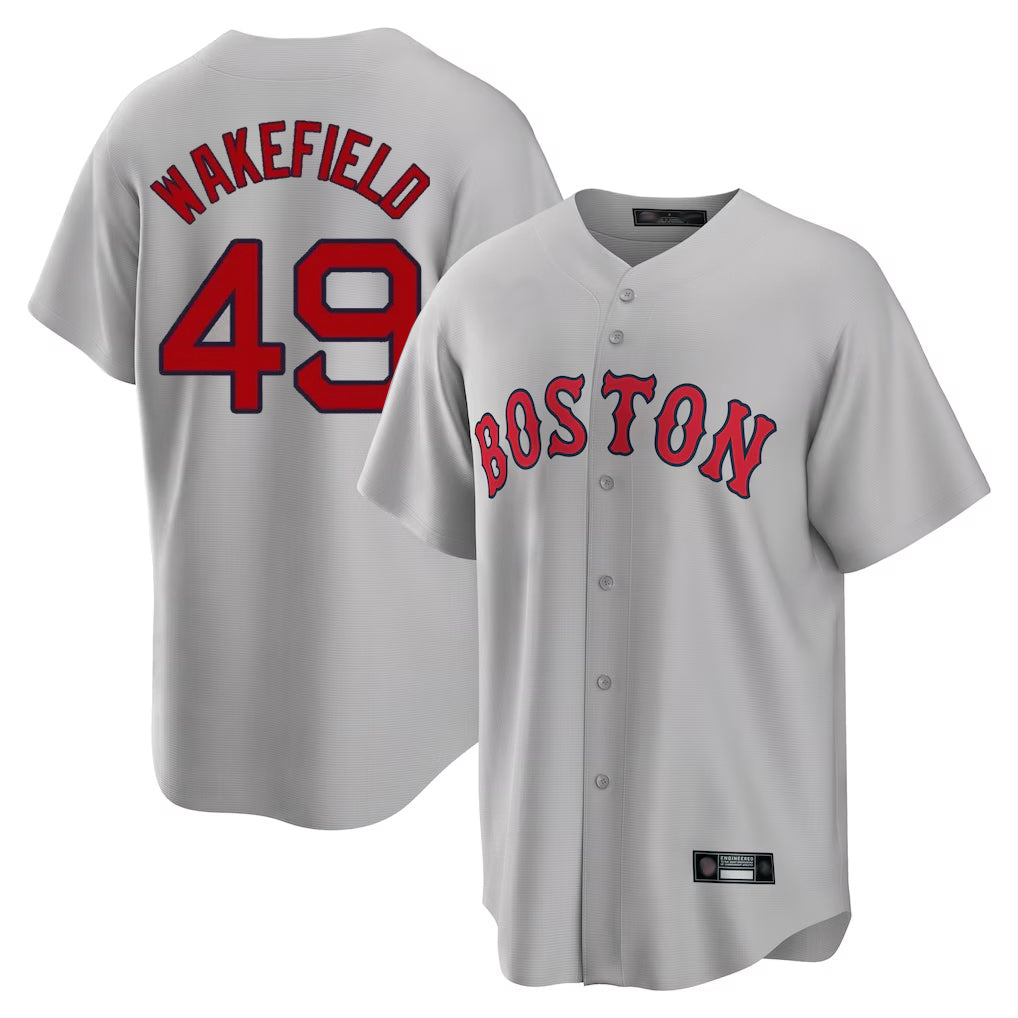 Friene B.Red Sox #49 Tim Wakefield Player Gray Road Home Game Stitched Jerseys
