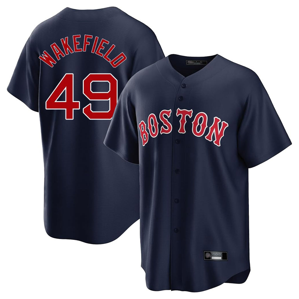 Friene B.Red Sox #49 Tim Wakefield Player Navy Home Game Stitched Jerseys