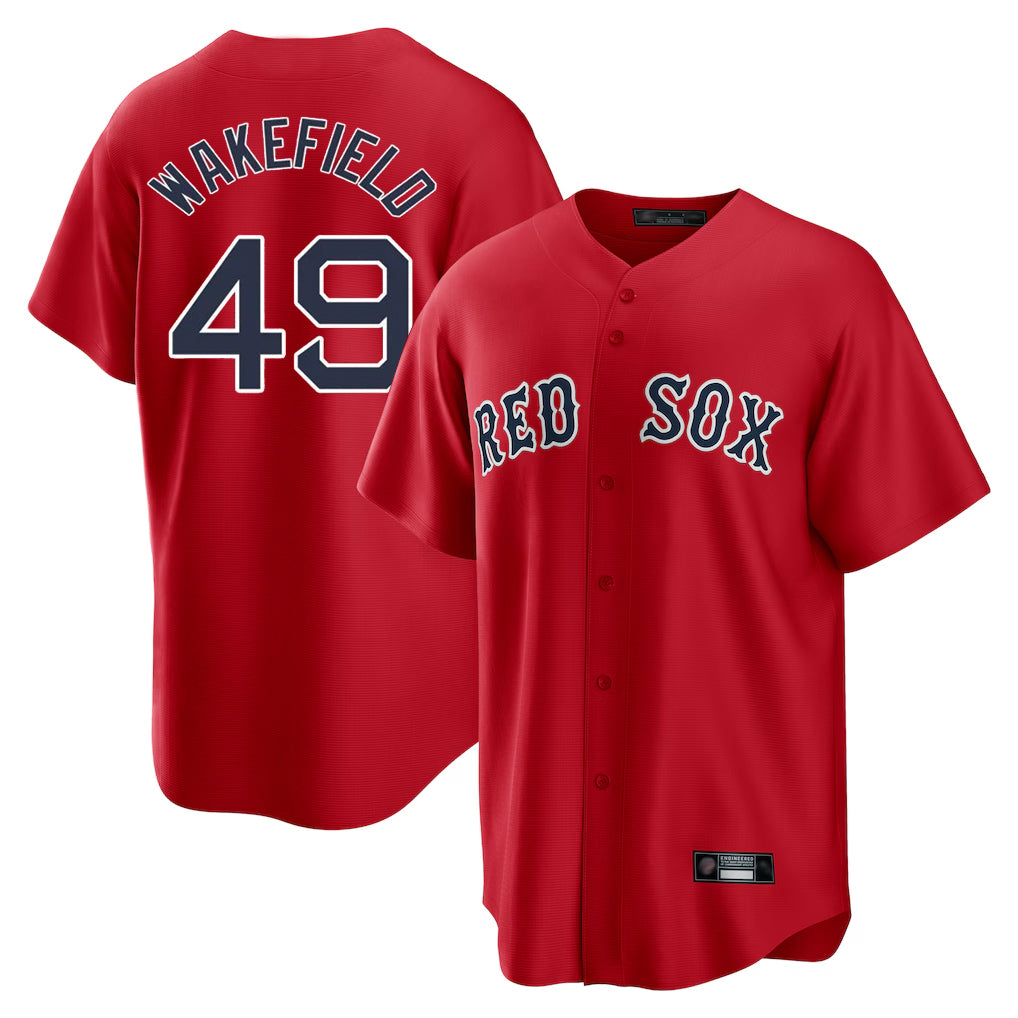 Friene B.Red Sox #49 Tim Wakefield Player Red Home Game Stitched Jerseys