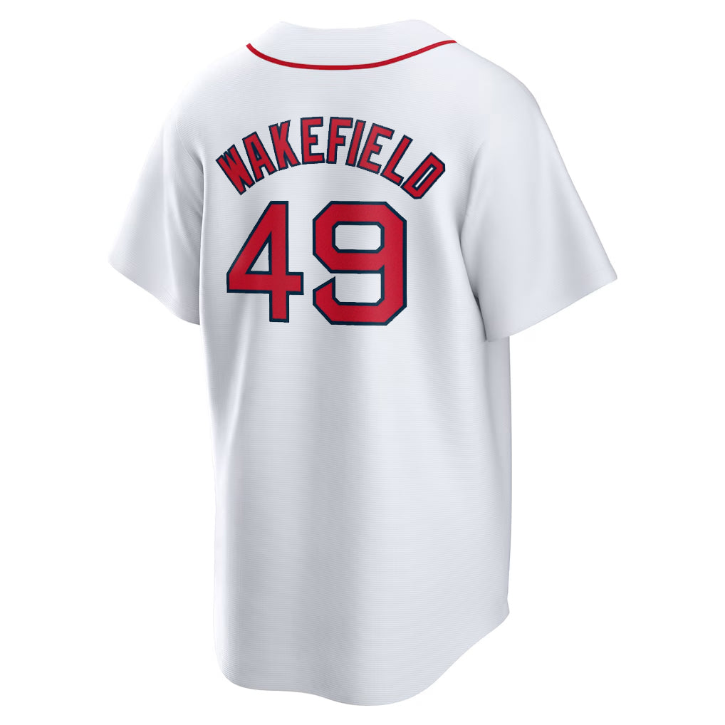 Friene B.Red Sox #49 Tim Wakefield Player White Home Game Stitched Jerseys