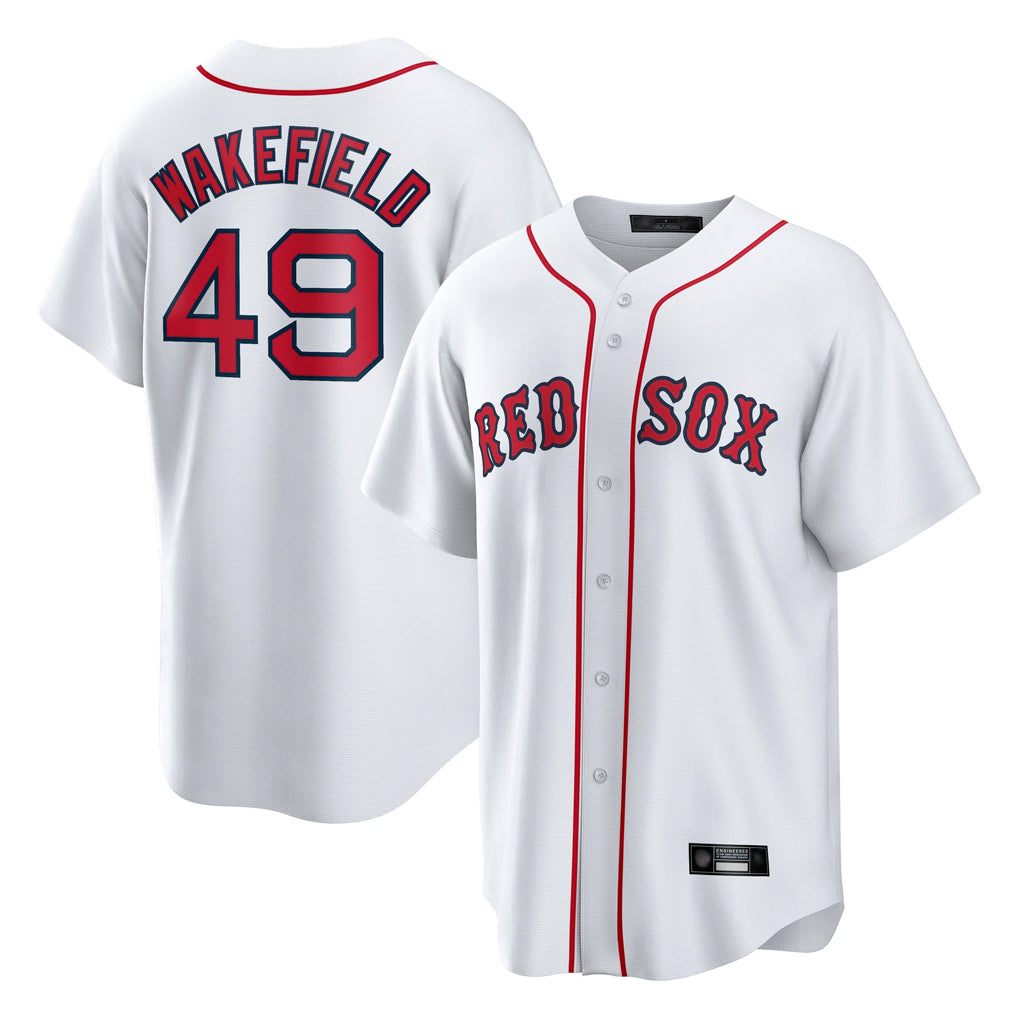 Friene B.Red Sox #49 Tim Wakefield Player White Home Game Stitched Jerseys