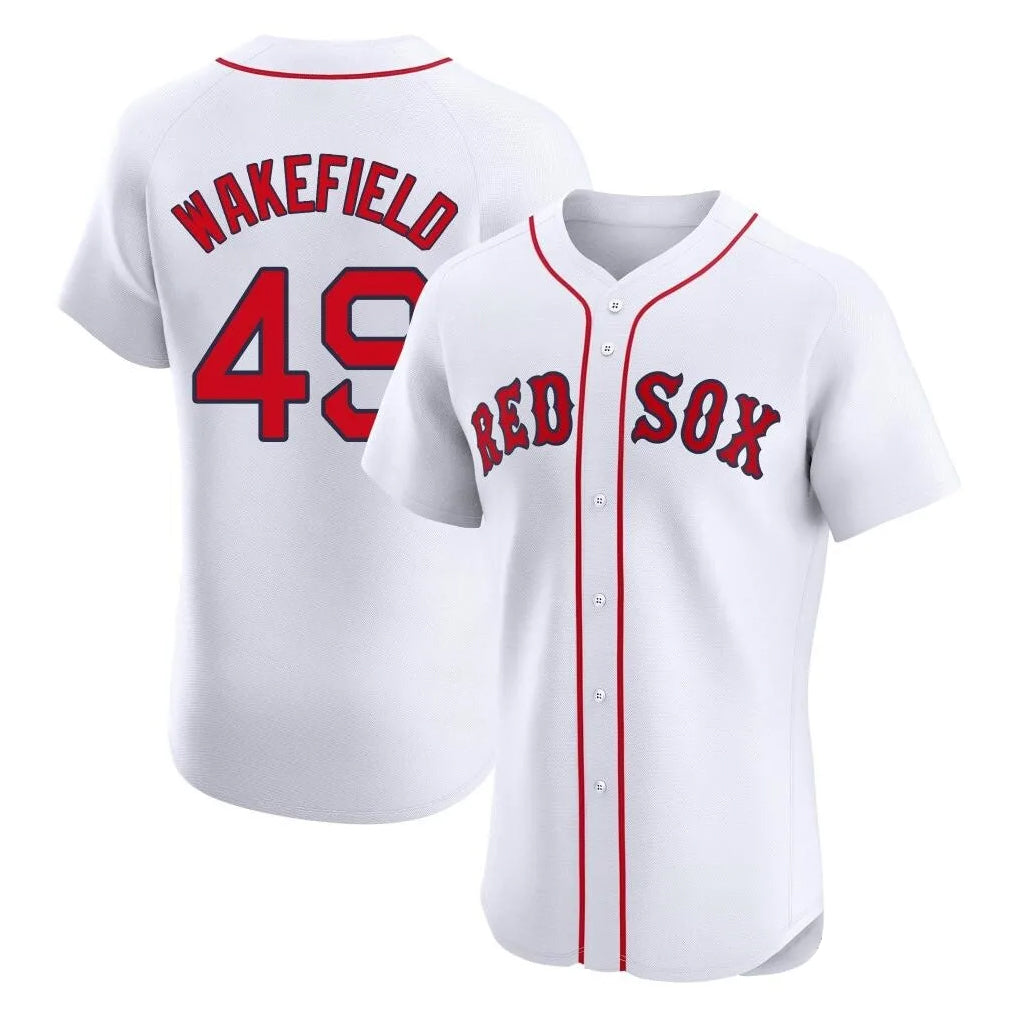 Friene B.Red Sox #49 Tim Wakefield Player White Limited Elite Home Game Stitched Jerseys