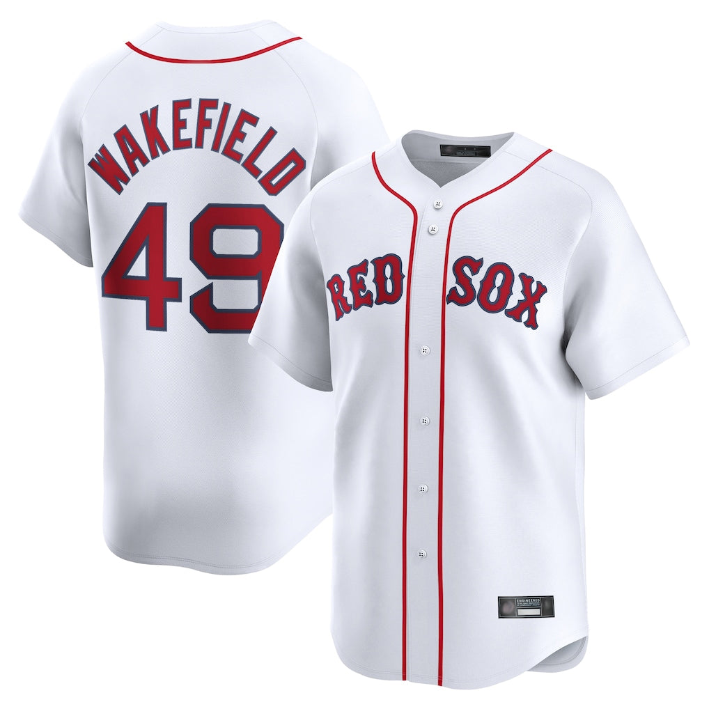 Friene B.Red Sox #49 Tim Wakefield Player White Limited Home Game Stitched Jerseys