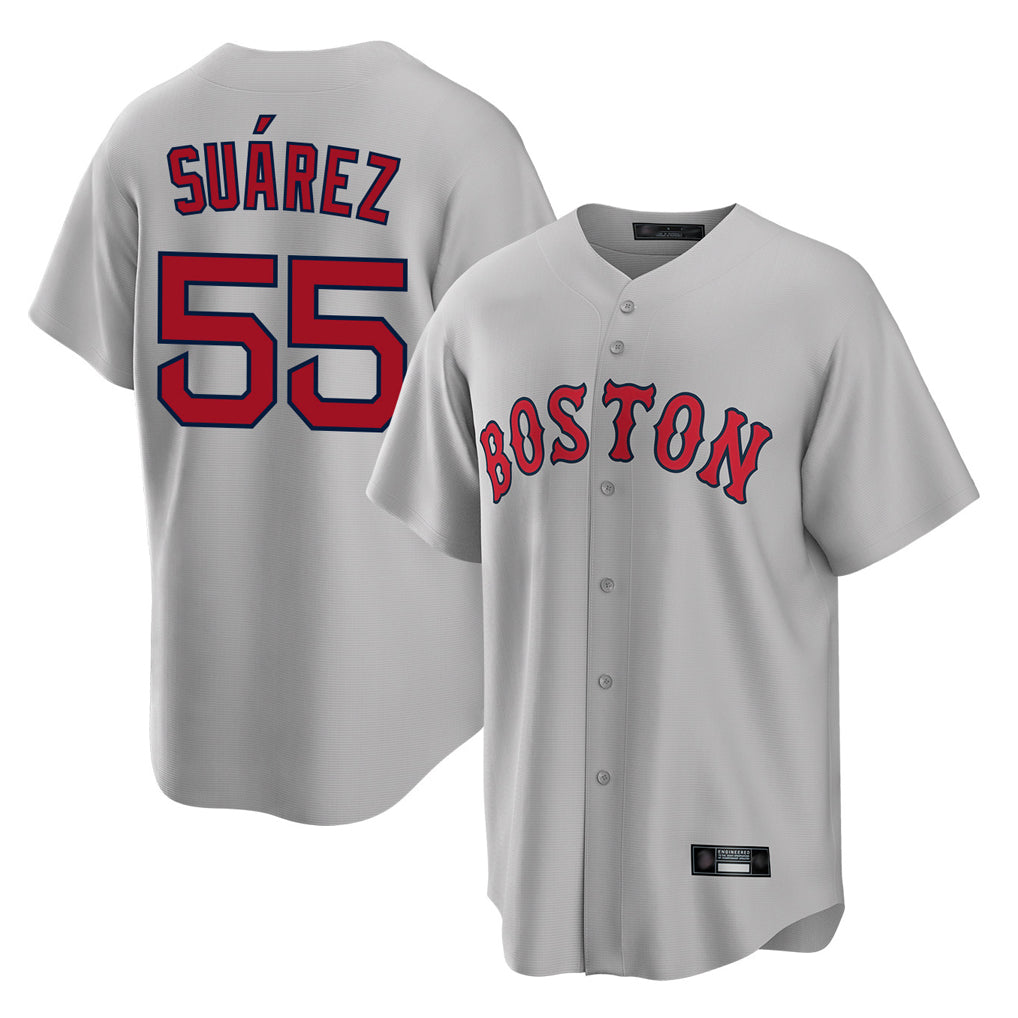 Friene B.Red Sox #55 Ranger Su¨¢rez Player Gray Road Home Game Stitched Jerseys