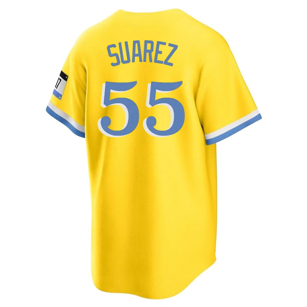 Friene B.Red Sox #55 Ranger Su¨¢rez Player Yellow Home Game Stitched Jerseys