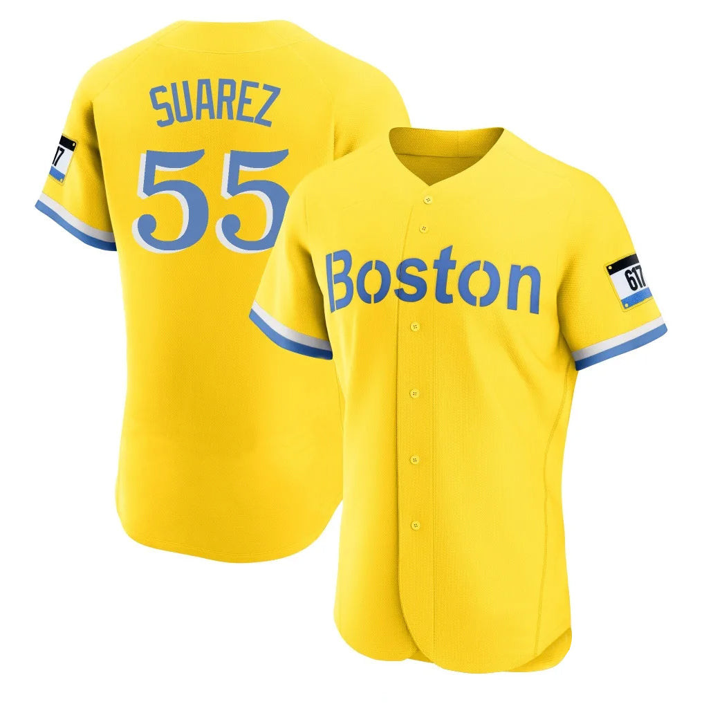 Friene B.Red Sox #55 Ranger Su¨¢rez Player Yellow Limited Elite Home Game Stitched Jerseys