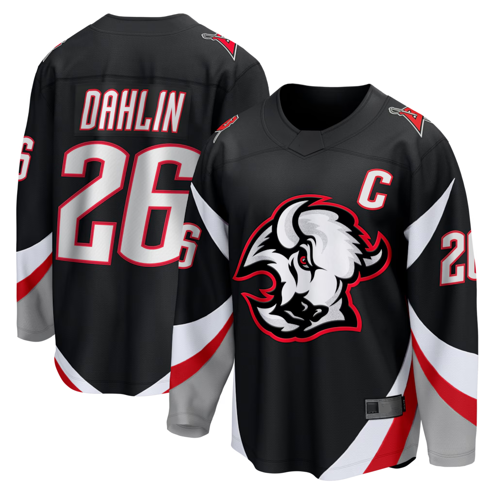 Friene B.Sabres #26 Rasmus Dahlin Black Alternate Captain Patch Breakaway Stitched Jerseys