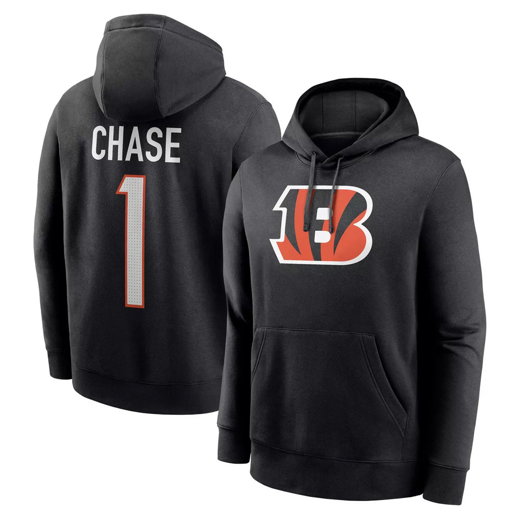 Friene C.Bengals #1 Ja'Marr Chase Player Black Salute to Service Pullover Hoodies Game Stitched Jerseys