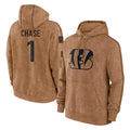 Friene C.Bengals #1 Ja'Marr Chase Player Brown Salute to Service Pullover Hoodie Limited Stitched Jerseys