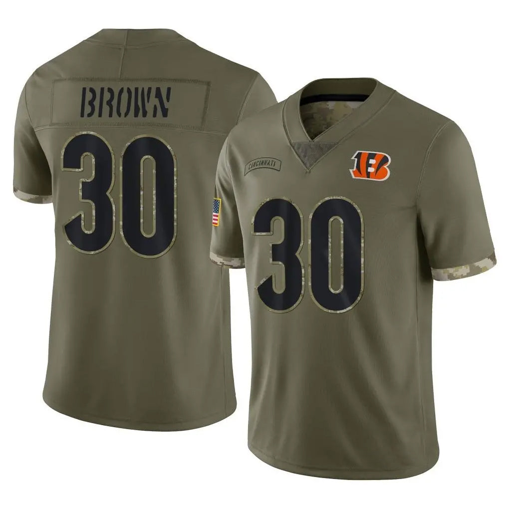 Friene C.Bengals #30 Chase Brown Player Salute To Service Limited Olive Stitched Jerseys