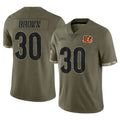 Friene C.Bengals #30 Chase Brown Player Salute To Service Limited Olive Stitched Jerseys