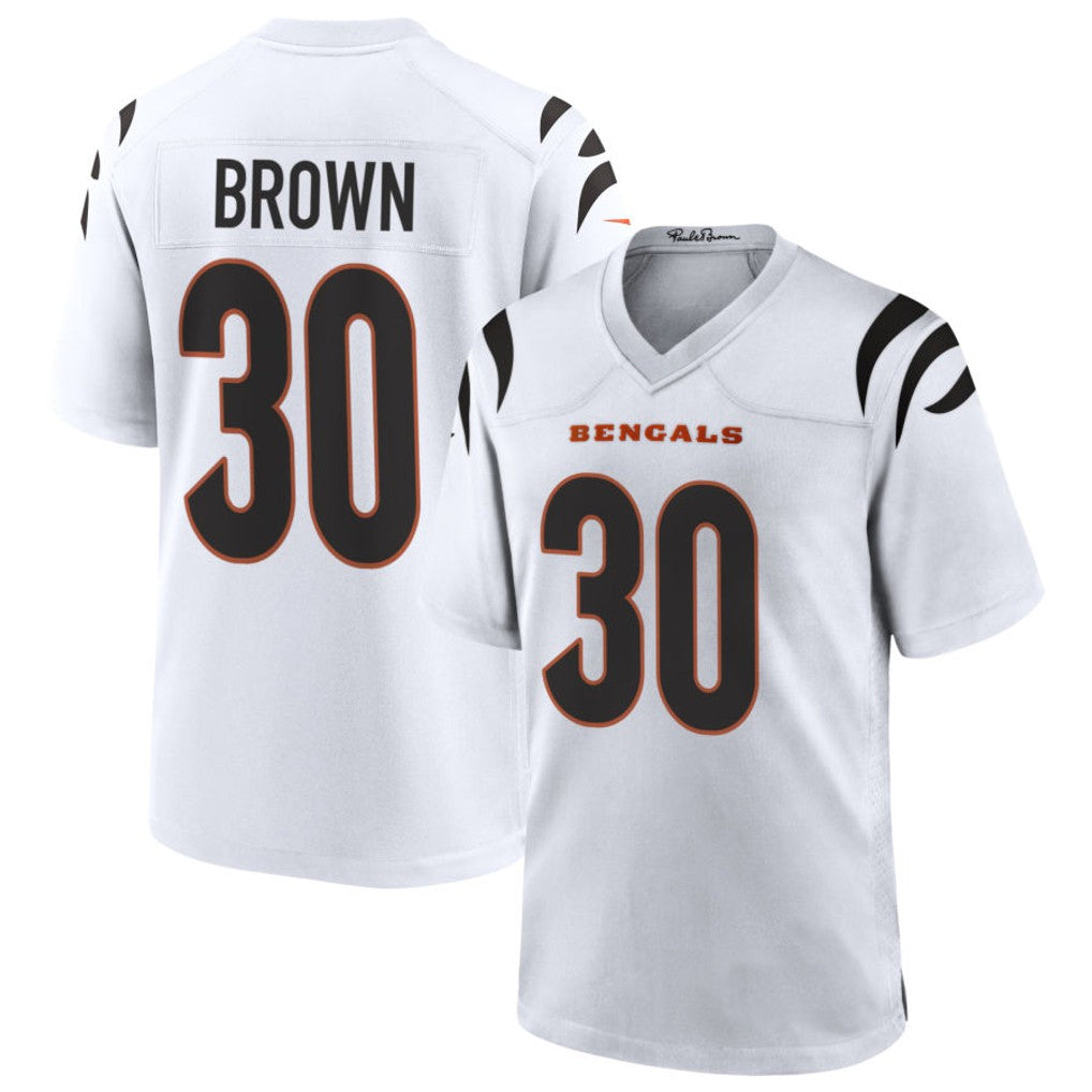 Friene C.Bengals #30 Chase Brown Player White Home Game Stitched Jerseys