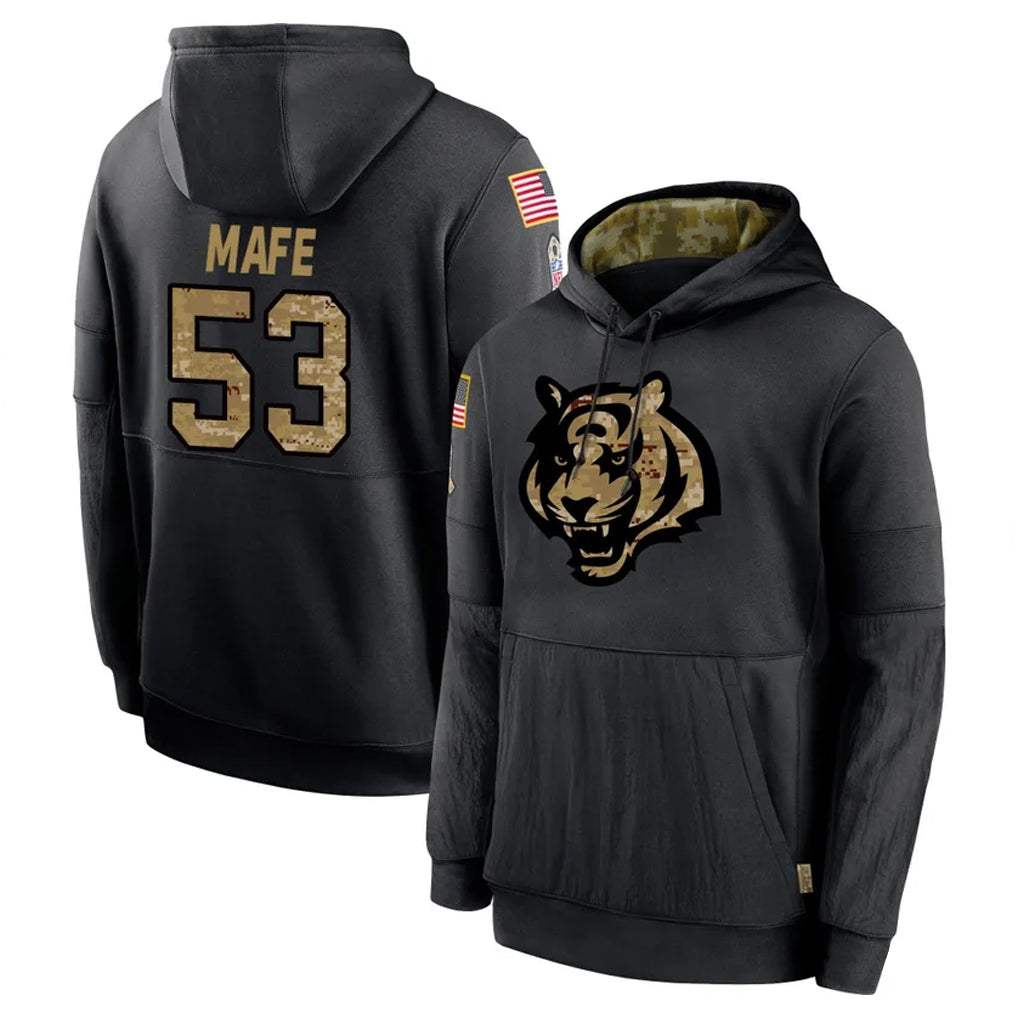 Friene C.Bengals #53 Boye Mafe Player Black Salute to Service Pullover Hoodies Limited Stitched Jerseys