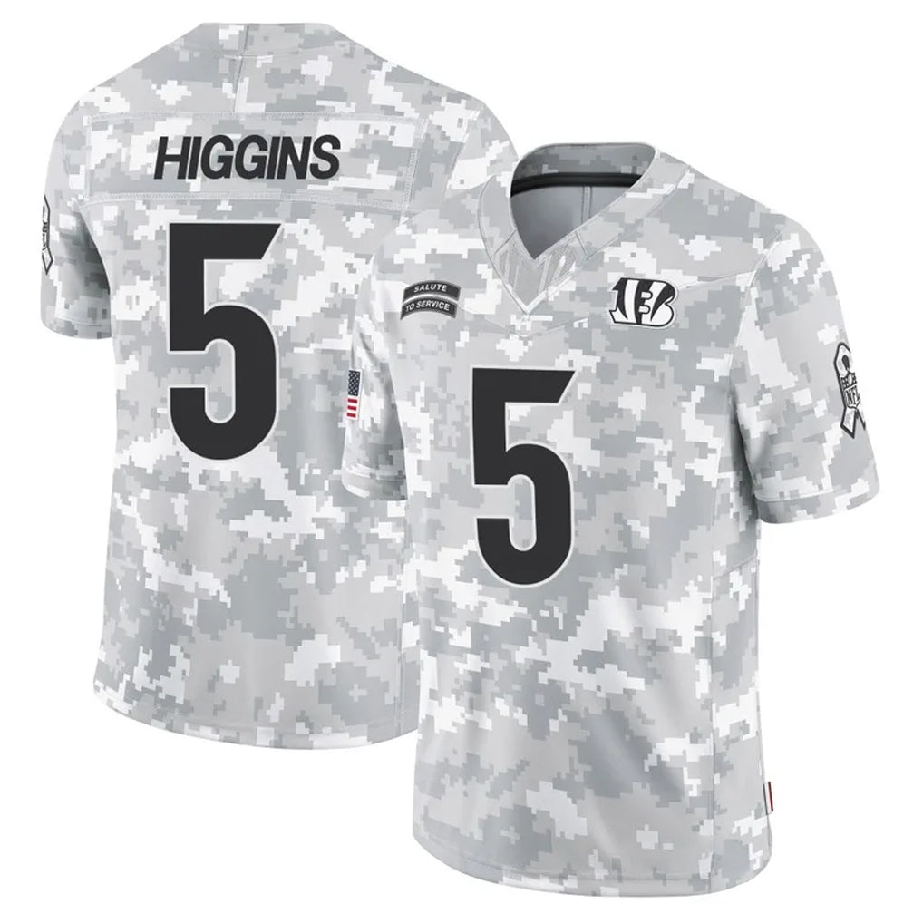 Friene C.Bengals #5 Tee Higgins Player Arctic Camo Salute to Service Limited Stitched Jerseys