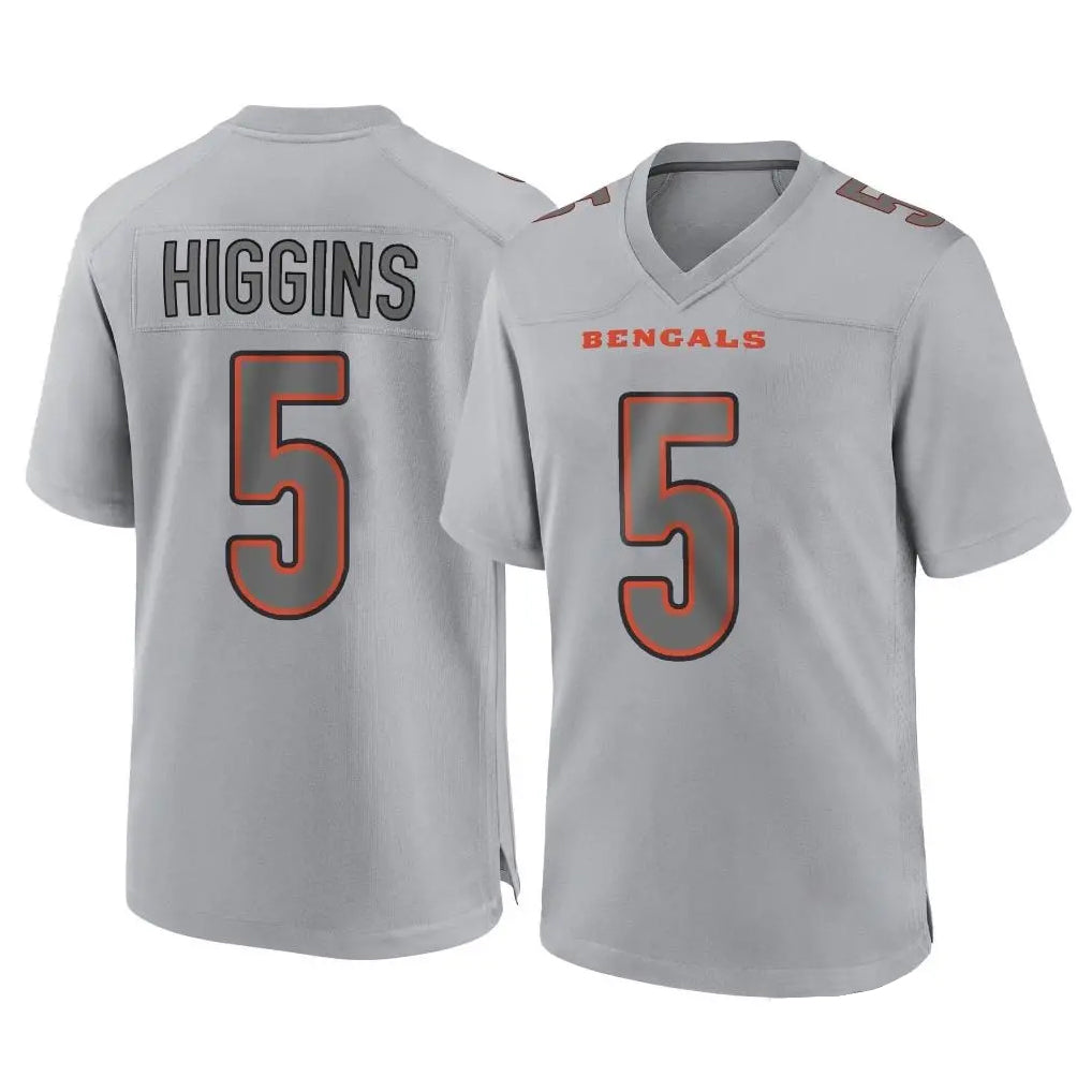 Friene C.Bengals #5 Tee Higgins Player Gray Atmosphere Fashion Game Stitched Jerseys